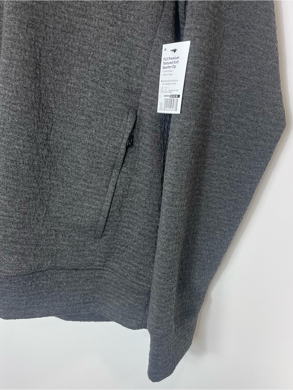 FLX Premium Textured Knit
Quarter-Zip Medium Charcoal Gray Sweater‎ Full Zip NWT - Picture 5 of 7